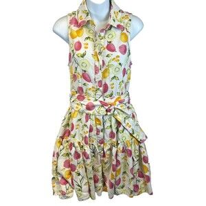 Cynthia Rowley Dress 4 Multicolor Fruit Print Linen Blend Sundress Sleeveless